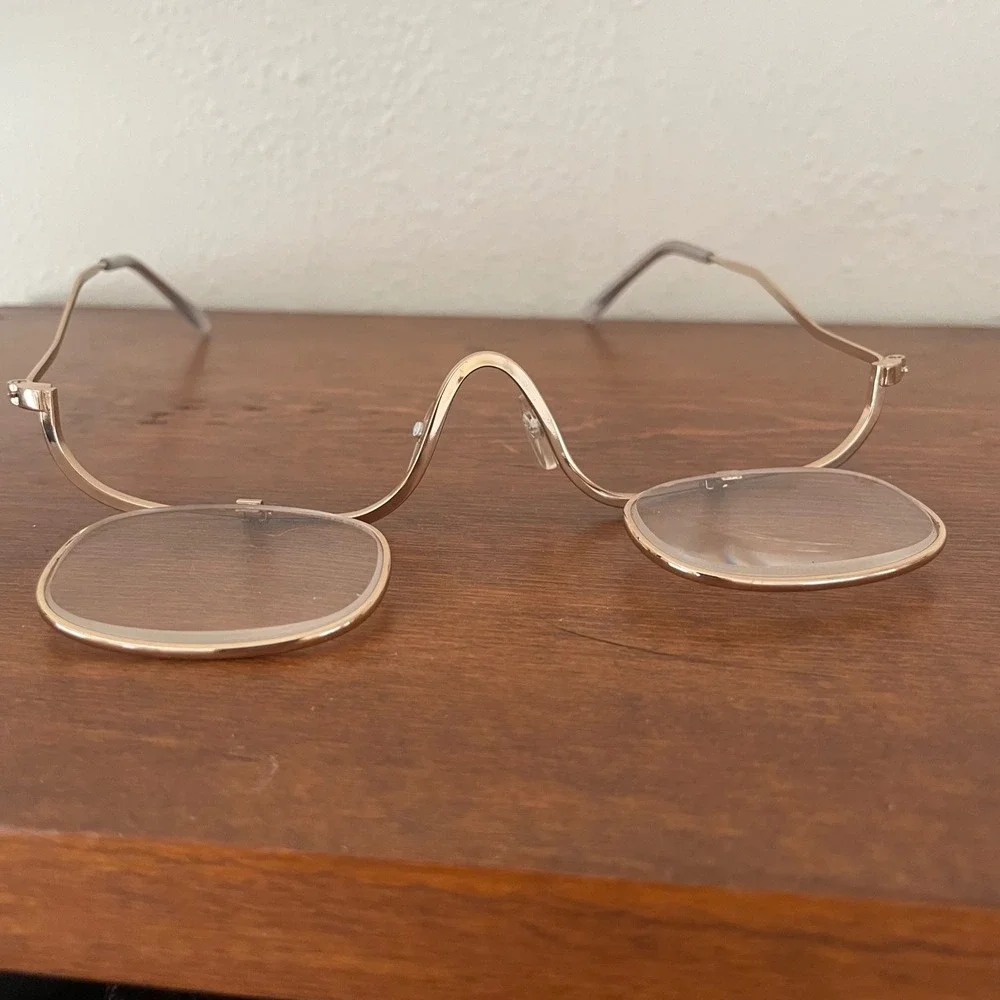 Dual Flip Down Magnifier +3.00 Glasses Readers Gold Tone Folding Makeup